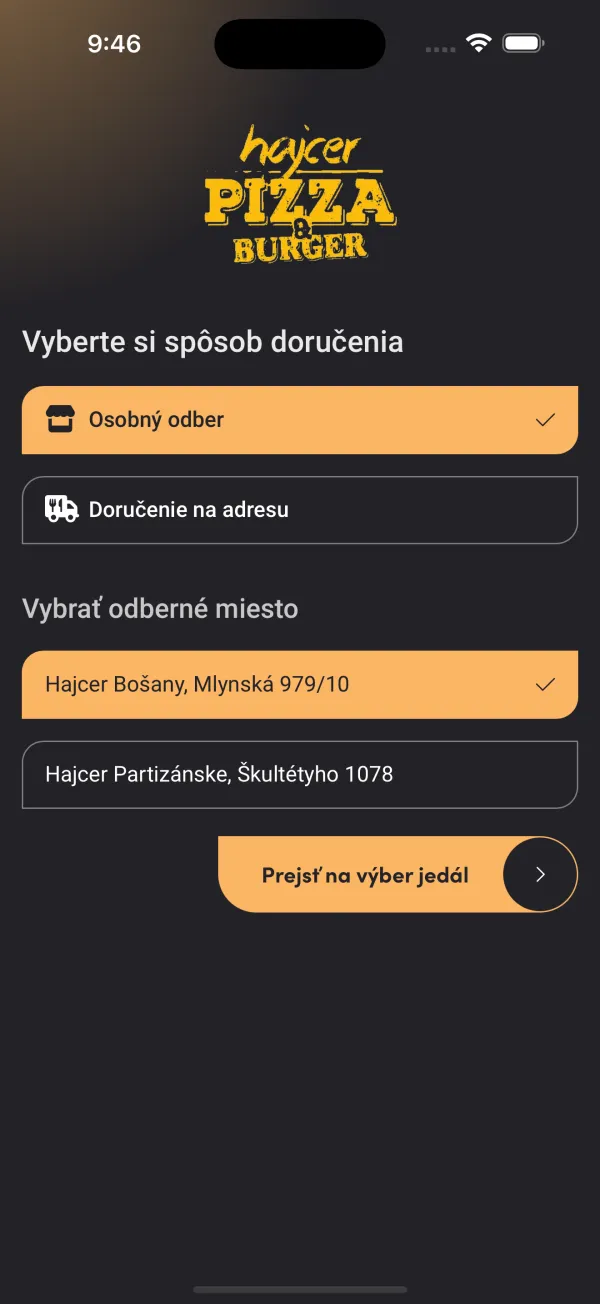 Hajcer — výběr způsobu doručení a odběrného místa mezi dvěma pobočkami