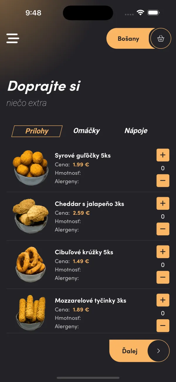 Hajcer — přílohy k objednávce s možností upravit množství